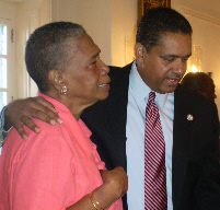 Joyce LeBron (left), a retiree from St. Thomas, and Gov. John deJongh Jr.
