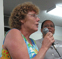 Pam Gaffin (left) at Tuesday's meeting, with Marie-Elsie Dowell of PB Americas.