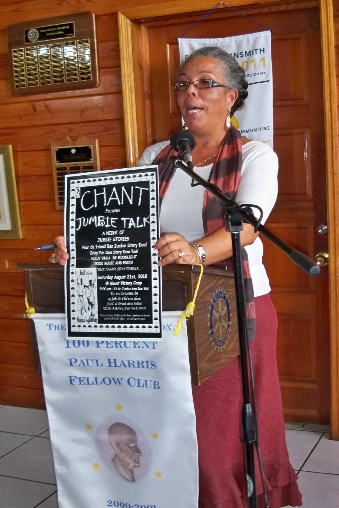CHANT Executive Director Frandelle Gerard tells Rotarians about the group's jumbie talk on Saturday.