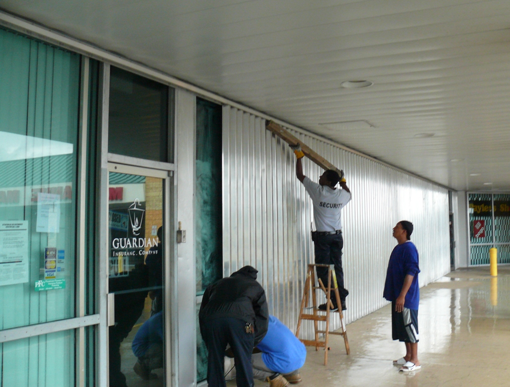 Battening down at Sunshine Mall in St. Croix.