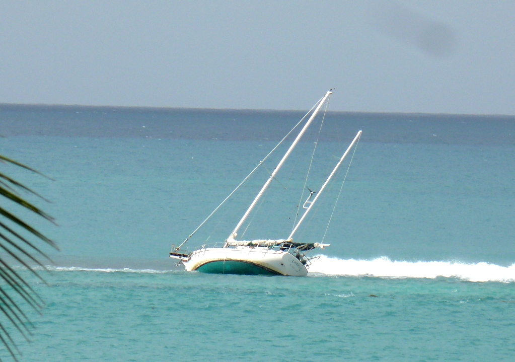 The sailboat Liberty aground near Cramers Park.
