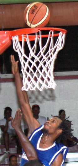 Guidance point guard Joelfry Polanco attacks the basket in game one of the NBBA finals.