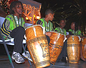 Youth African drummers get ready to play at Emancipation Garden.