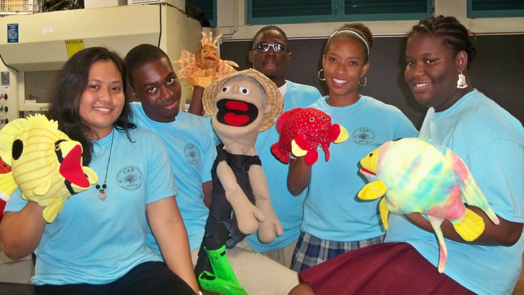 LEO members Jirah Famucol, Llewelyn Taylor, John Sheen, Stephanie Rhoden, and Jasmine Roberts (pictured from left) are even using puppets to defend their reefs.