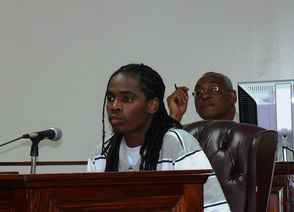 St. Croix Central High School student Kadeem Jones testifying for basketball league funding.