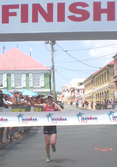 Women's champion Catriona Morrison approaches the finish line in Christiansted.