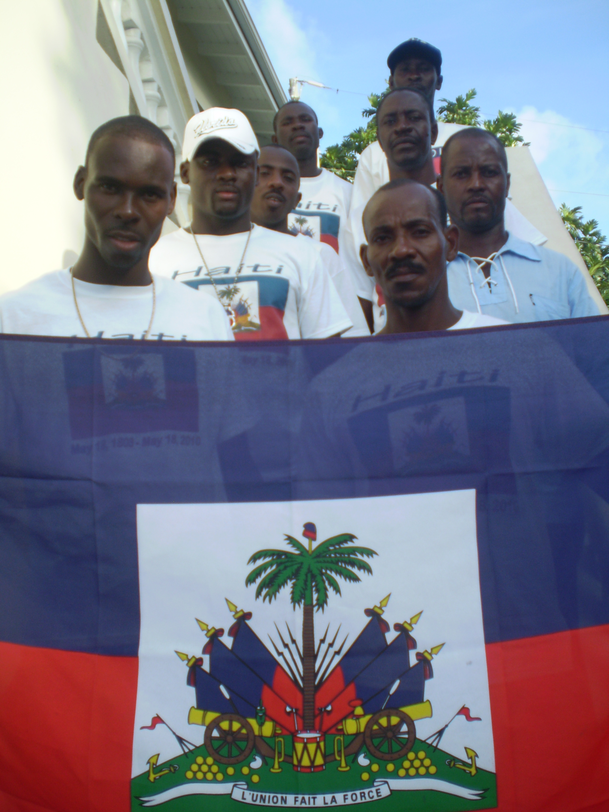 Pictured are proud Haitians Edouard Amjonn, Abraham Booz, Jean Felix, Jean Chrisneau, Olbert Martilus, Fedet Frederic, Jean L. Maitre, Lemony St. Pierre and Ronel Florestal.
