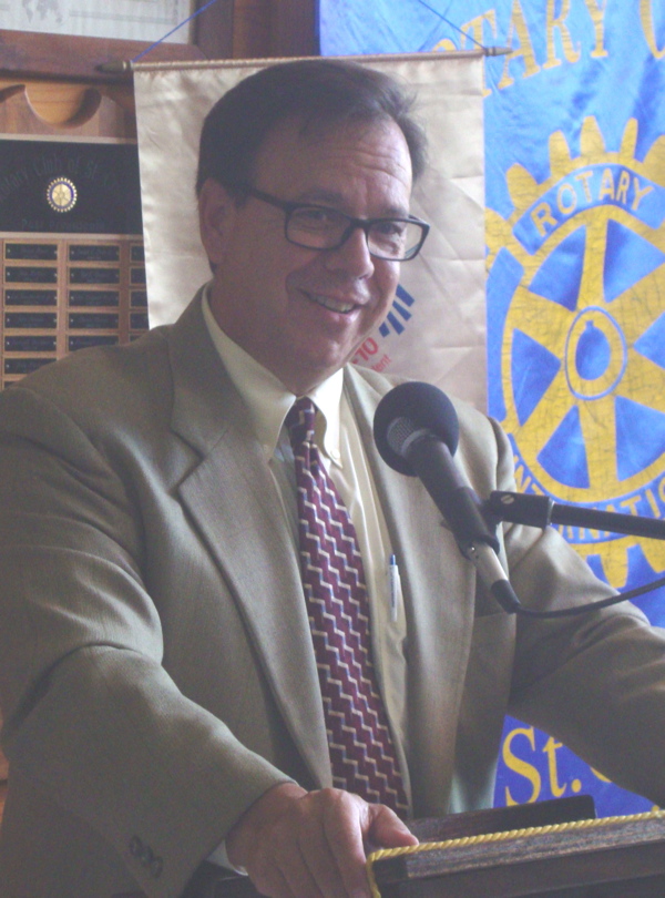 Alpine Energy executive Don Hurd addresses the St. Croix Rotary Club Thursday at Gertrude’s Restaurant.