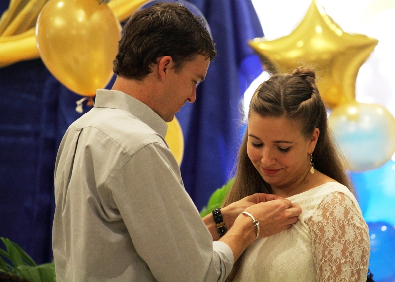 Clarissa Cooper asked her fiancé, Todd Gentilucci, to apply her pin at the ceremony.