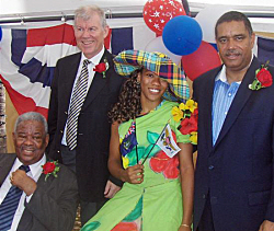 BVI Premier Ralph O’Neal (from left), BVI Gov. William Boyd McCleary, St. Croix “mascot” Jessita Gaston and Gov. John deJongh Jr.