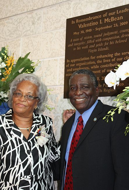 Yvette McBean, wife of the late Valentino I. McBean, pictured at the rededication ceremony with Lt. Gov. Gregory R. Francis.