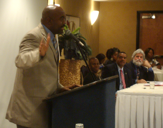 The Rev. Reginald Perry talks about the importance of parents at the Family Month Conference Wednesday.