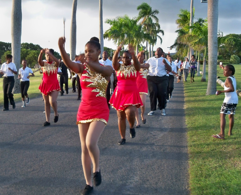 Red Ribbons marchers proceed down Palm Drive.