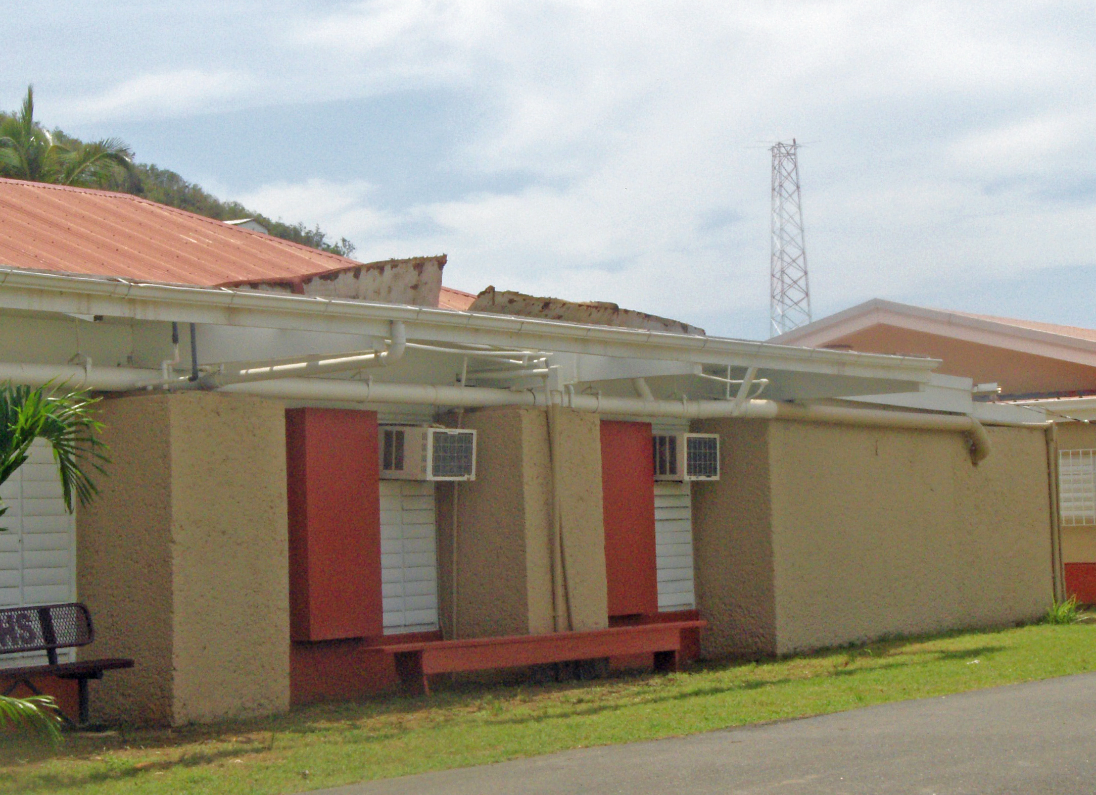 Roof damage from Hurricane Earl at Addelita Cancryn Junior High School.