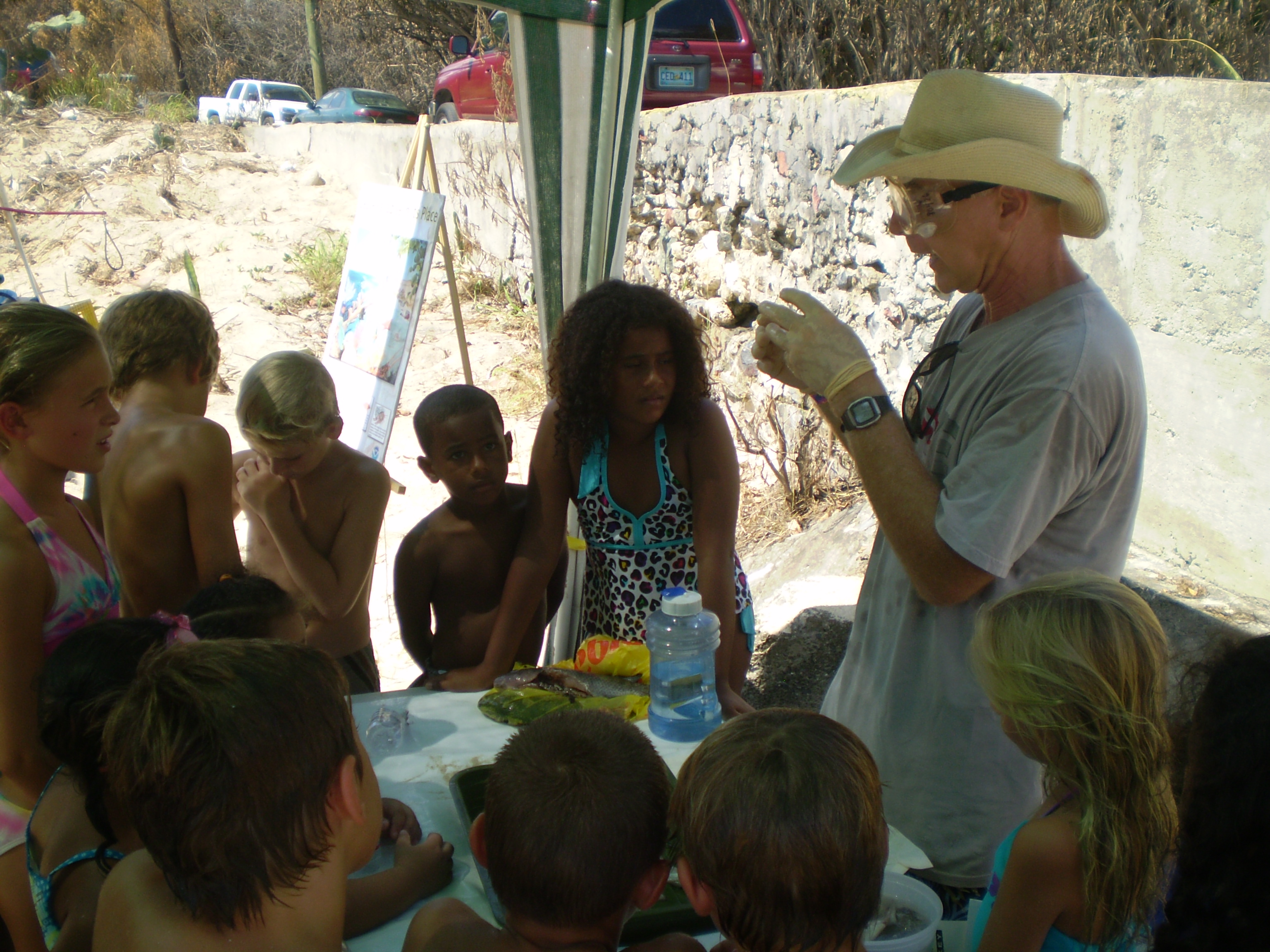 St. Croix Central High teacher Steve Cohen dissecting a squid at Reef Jam.
