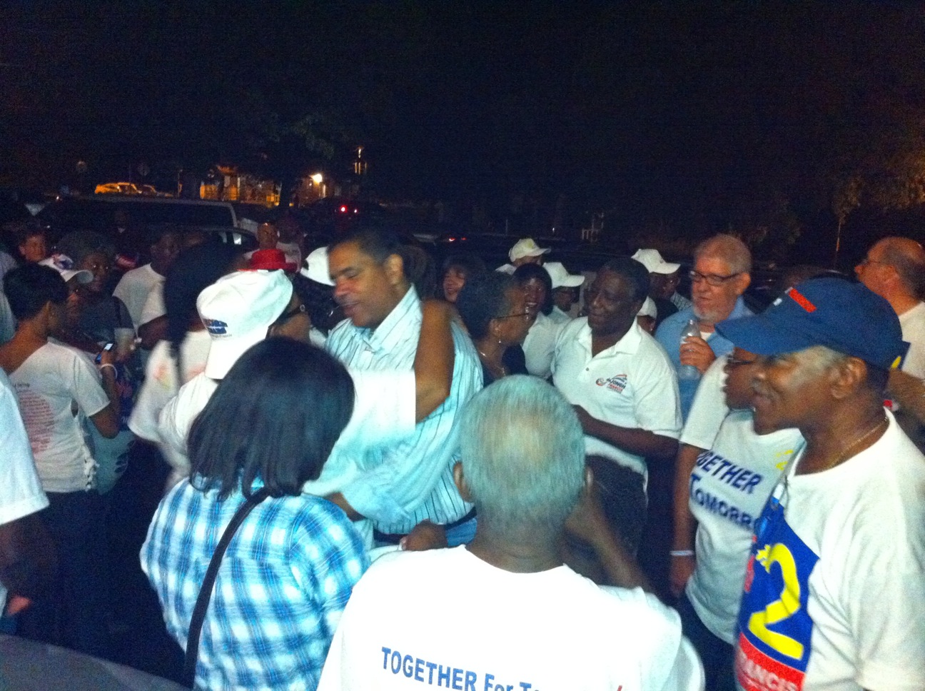 Gov. John deJongh Jr. and Lt. Gov. Gregory R. Francis celebrate winning the 2010 primary with supporters on St. Croix.