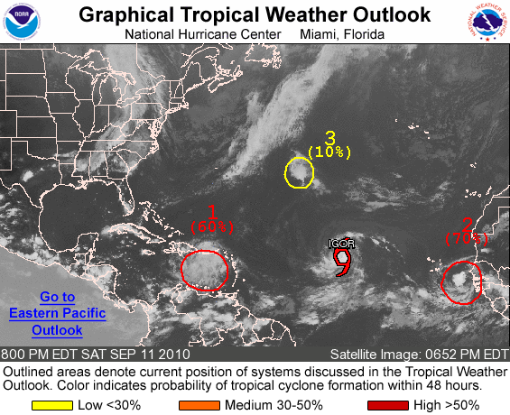 The National Hurricane Center is currently keeping its eye on Igor and another system brewing off the African coast.