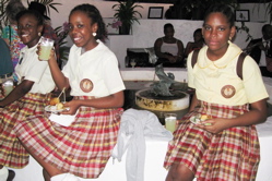 Students from Bertha C. Boschulte Junion High School, from left, Jenisha Stapleton, Samera Alcendor and Joedy Smith, enjoy the Big Read kickoff.