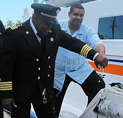 Liston E. Sprauve and Gov. John deJongh Jr. christen the vessel.