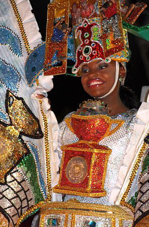 Carnival Queen Elisa Thomas dressed as the Franklin Delano Roosevelt V.I. Veteran's Memorial Park.