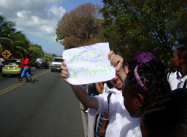 Educational Complex students support their principal with a protest rally Thursday morning.