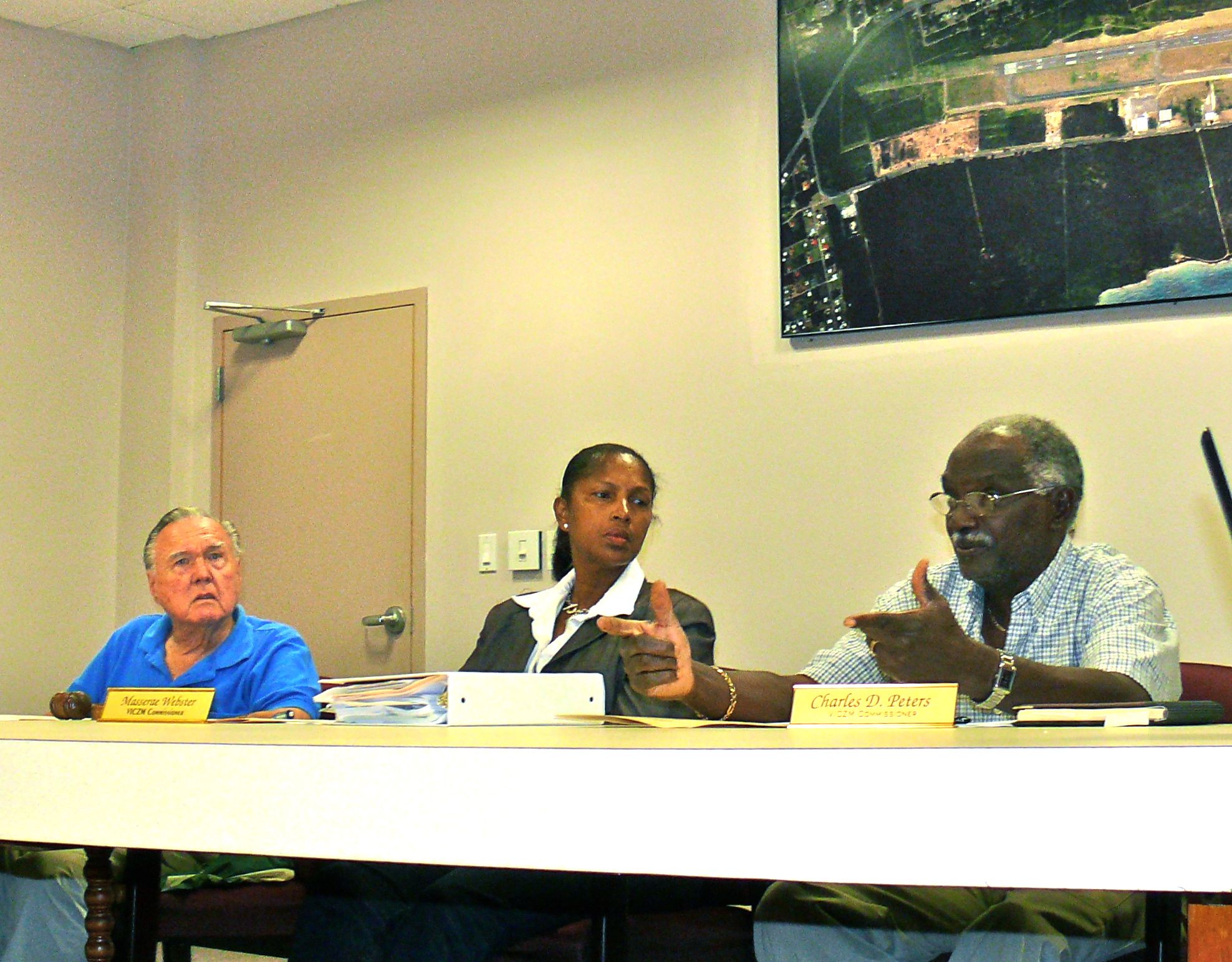 St. Croix CZM Committee members Robert Merwin, Masserae Webster and Charles Peters at Thursday's decision hearing.