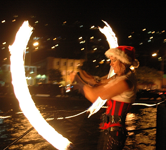 Brenda Sylvia lights a fire under the crowd along Veterans Drive.