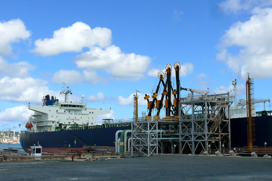 An oil tanker unloading crude at Hovensa's port facility.