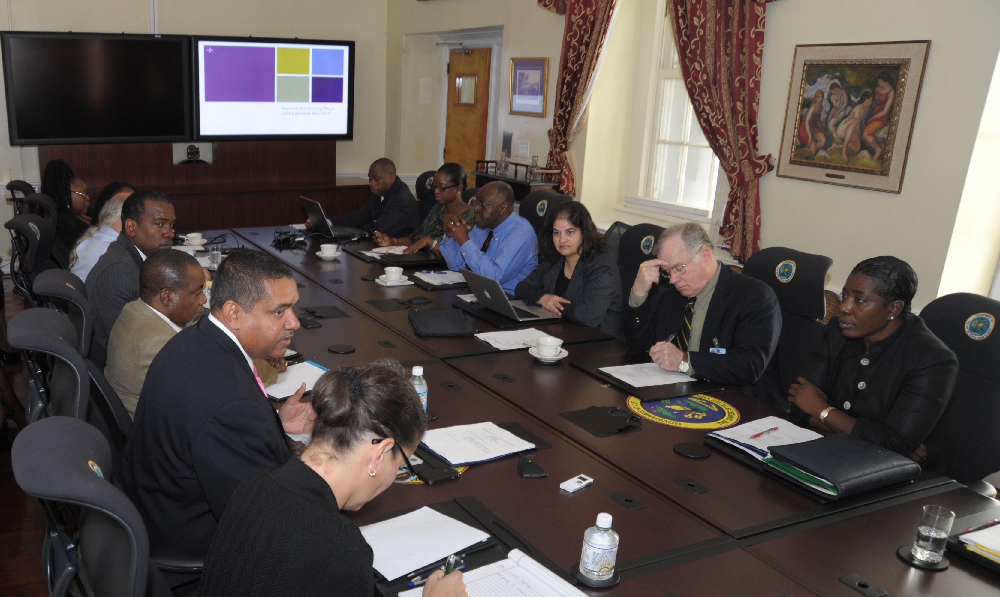 Gov. John deJongh Jr. (left middle) meeting Wednesday with the committee.