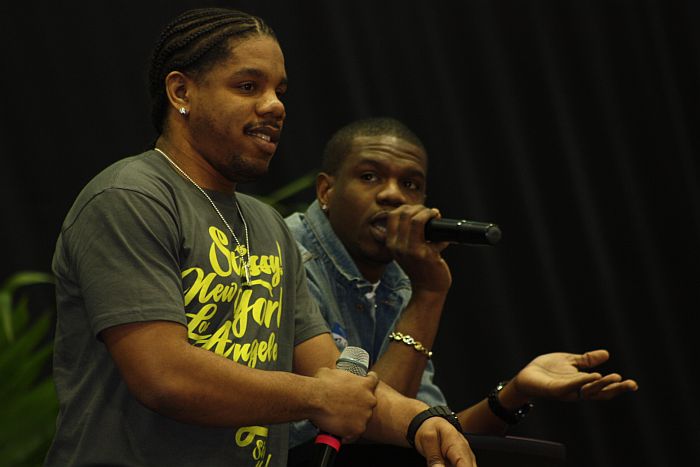Brothers Timothy and Theron Thomas (from left) share their experiences growing up and moving into the music business