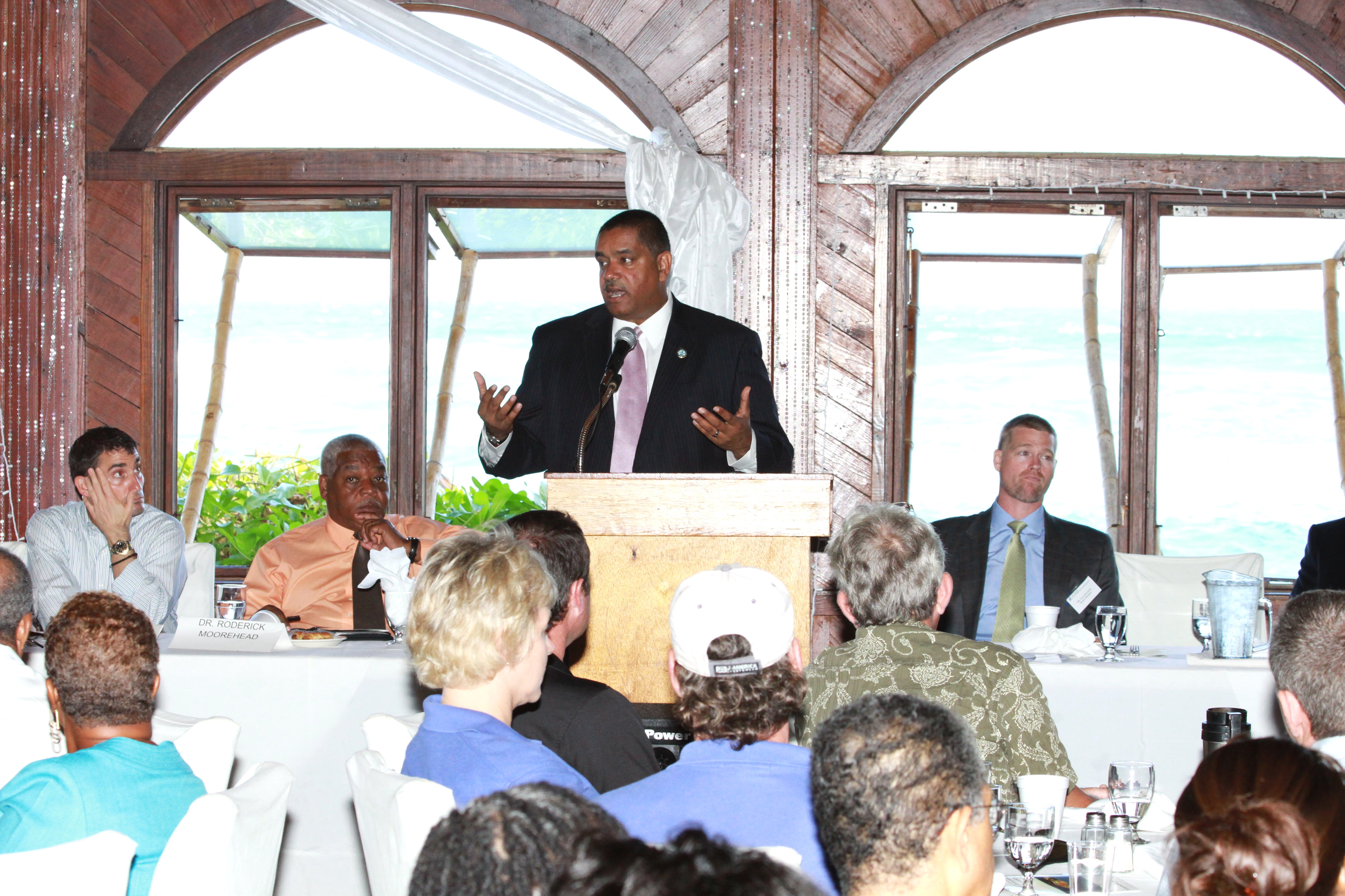 During Monday's Chamber breakfast, Gov. deJongh stressed a theme of shared sacrifice. (Photo courtesy Government House)