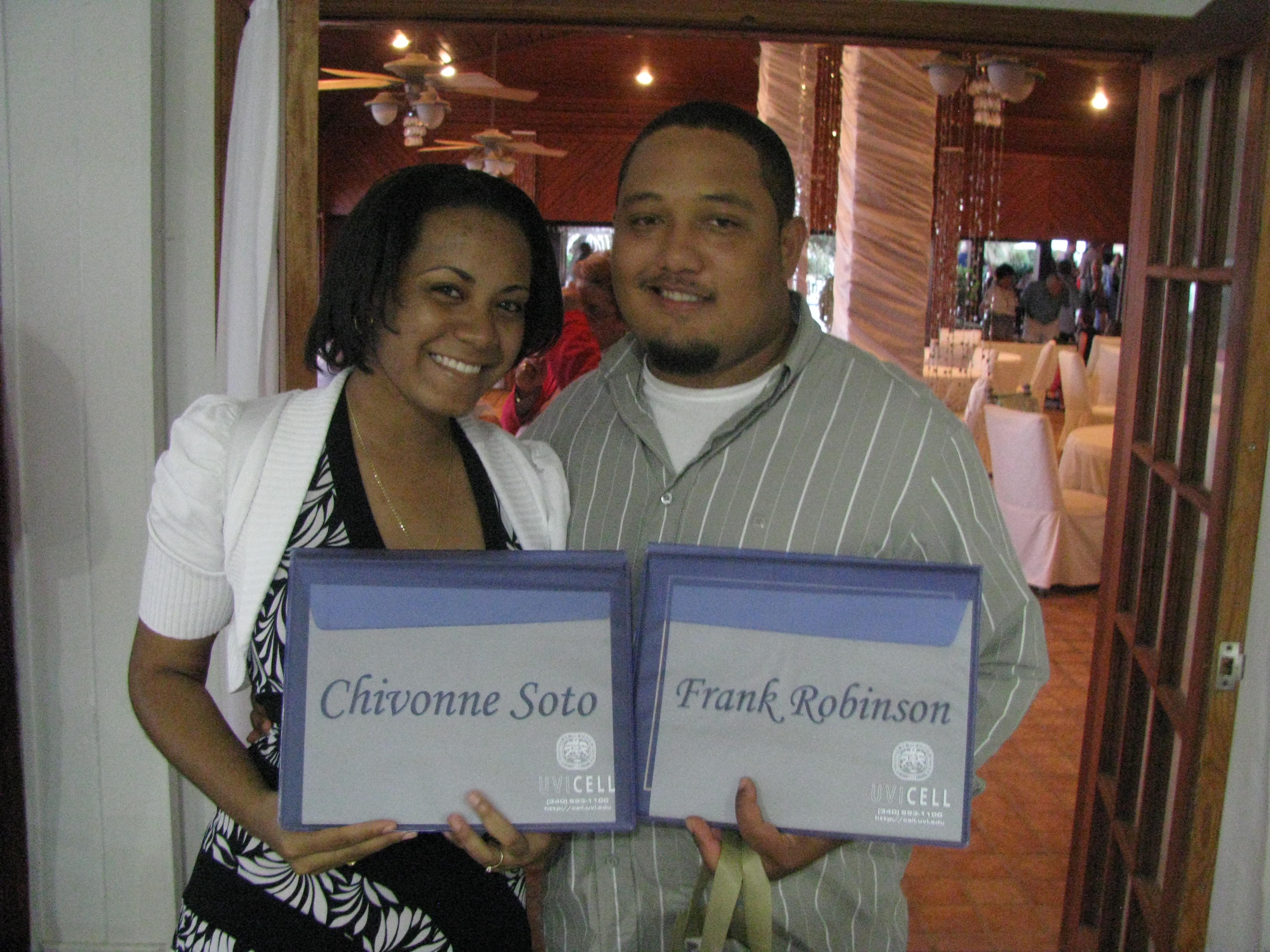 Top bartending grads, Chivonne Stoto and Frank Robinson.