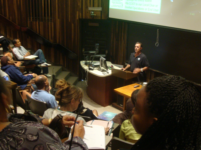 Joseph Gulli tells an audience at UVI on St. Croix about the dangers posed to the territory by the lionfish.