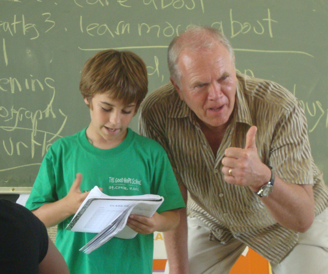 Good Hope fifth grader Robert Hunter's writing gets a thumbs up from author Steve Swinburne.