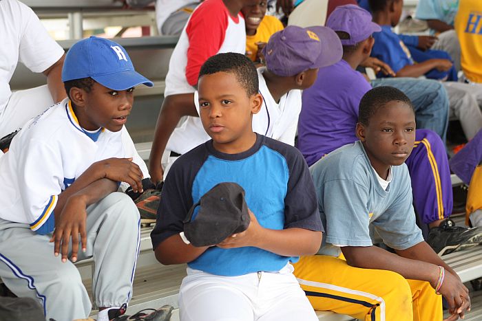 Participants wait to take the field.