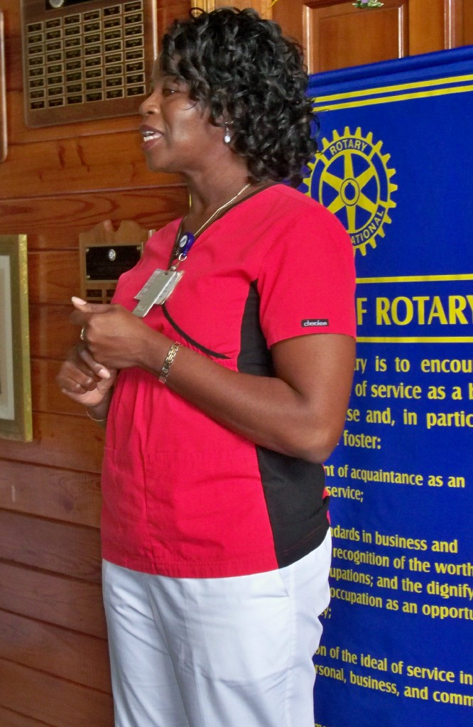 Blood bank technician Debra Andrews told Rotarians that blood donors are desperately needed.