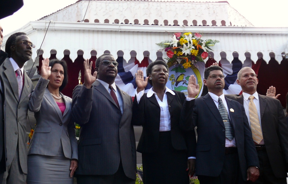 Senators in the 29th Legislature take the oath of office in Emancipation Garden on St. Thomas Monday.