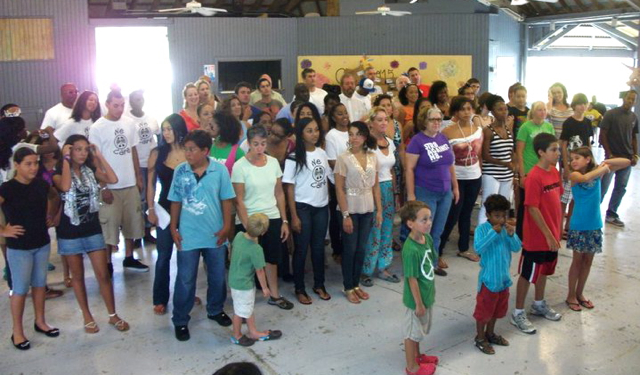 The cast films the video's finale in the Country Day Pavilion.