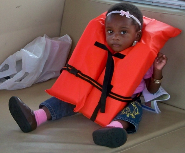 Amaris James Sanes ready for the DPNR enforcement boat ride.