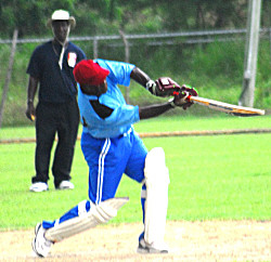 Nevis captain and former West Indies test cricketer Stuart Williams clears the ropes for six.