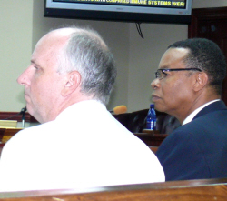 Hovensa acting COO John George (left) and Chief Legal Officer Franklin Quow at the Senate Friday.