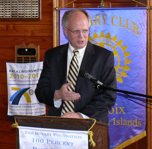 JFL Hospital CEO Jeff Nelson addresses the Rotary Club Thursday at Gertrudes.