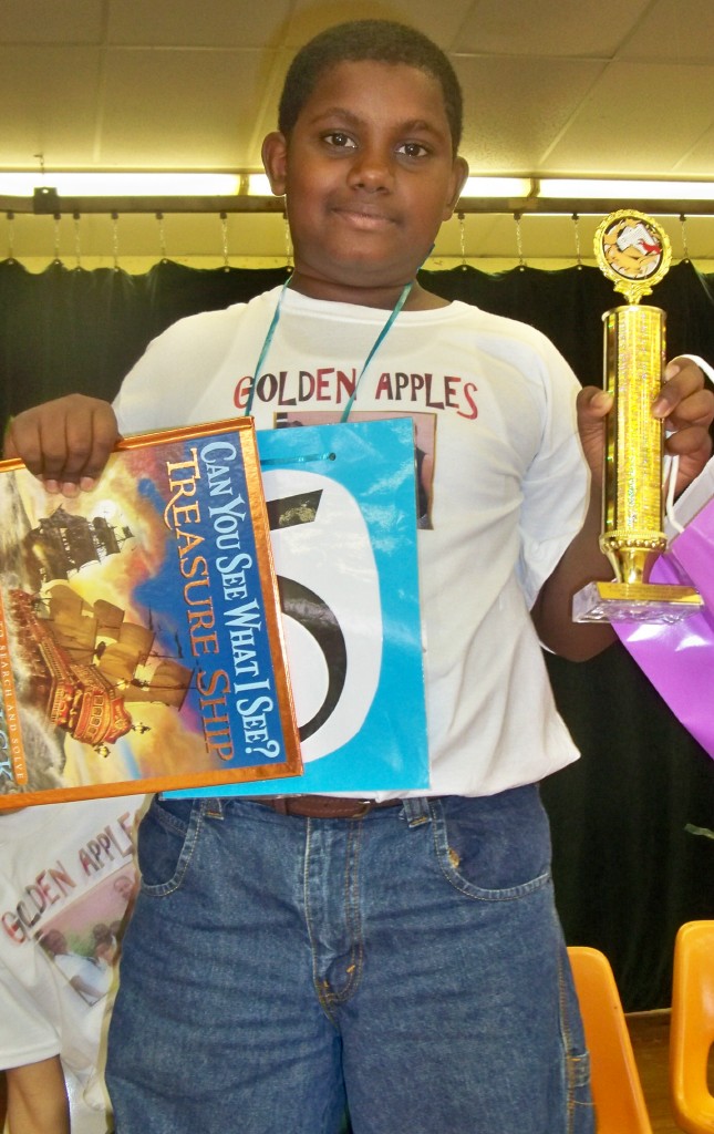 Third-grader Kobey Knight, winner of Tuesday&rsquo;s V.I. Heritage Quiz Bowl.