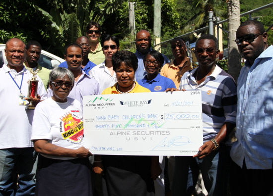 King of the Wing winners and representatives from Alpine Securities USVI and White Bay Group were on hand to present Nana Baby Children's Home staff with a $25,000 donation.