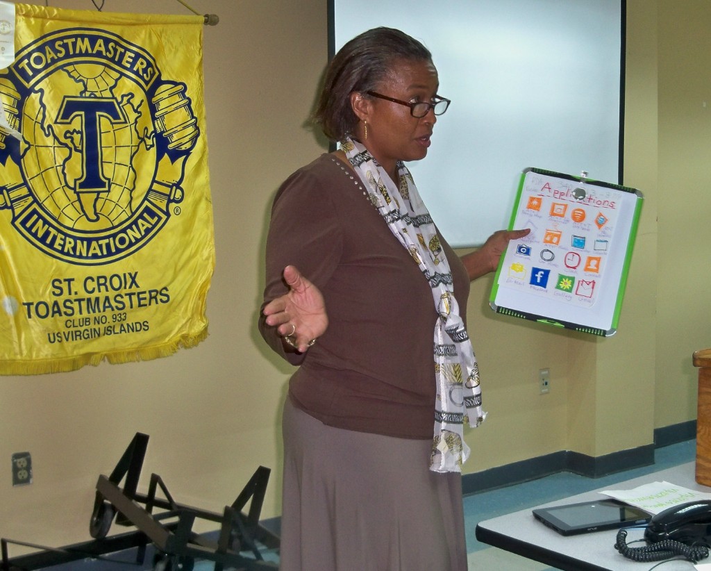 Toastmasters' Verdel Petersen gives her 10-minute speech on communication.  