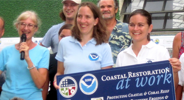 From left, Coral Bay Community Council President Sharon Coldren, Julia E. Royster of NOAA and Daphne Macfarlan of NOAA.