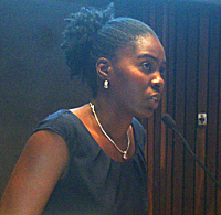 USAID scientist Delivette Castor addresses the crowd at UVI.