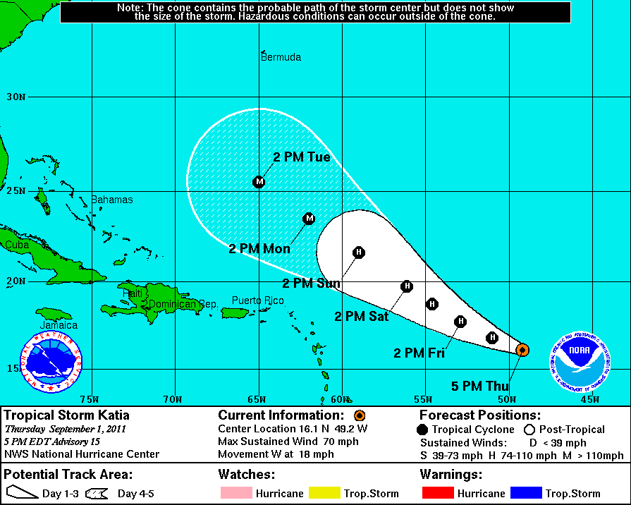 Katia's project storm track (Courtesy National Weather Service)