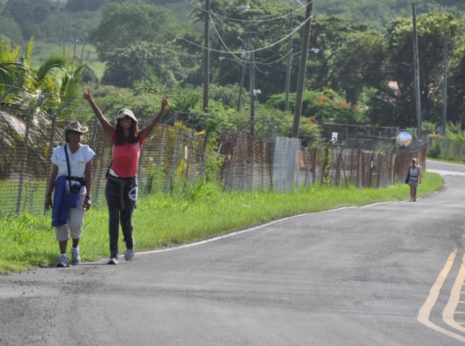 Rita Bannister and Mikahyah Curry lead the walk for peace from Christiansted to Frederiksted.