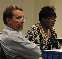 Medicaid director for the V.I. Paul Ritzma and Doris Farrington-Hepburn at Friday's disability discussion.